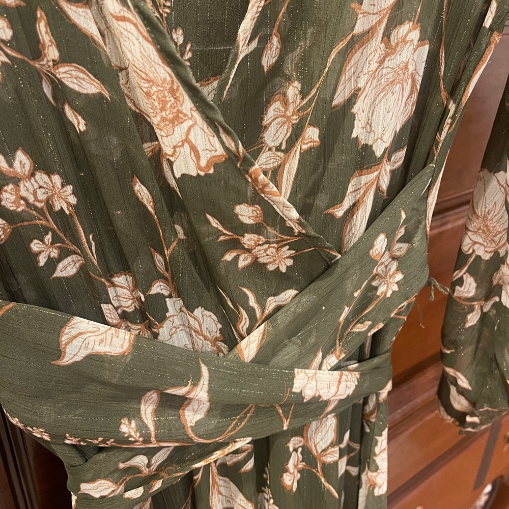 Indigo Rose Green Peach Floral Fall Dress Size Petite Small View 4